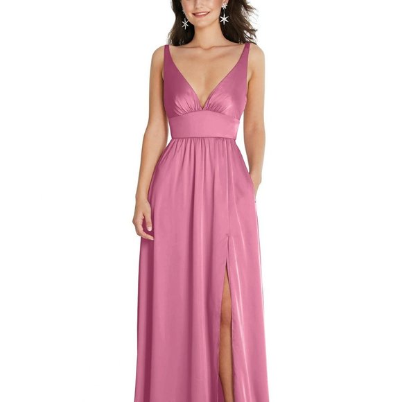 V-Neck Shirred Skirt Maxi Dress, Convertible Straps..TH093..Orchid Pink..Size L - Picture 1 of 8